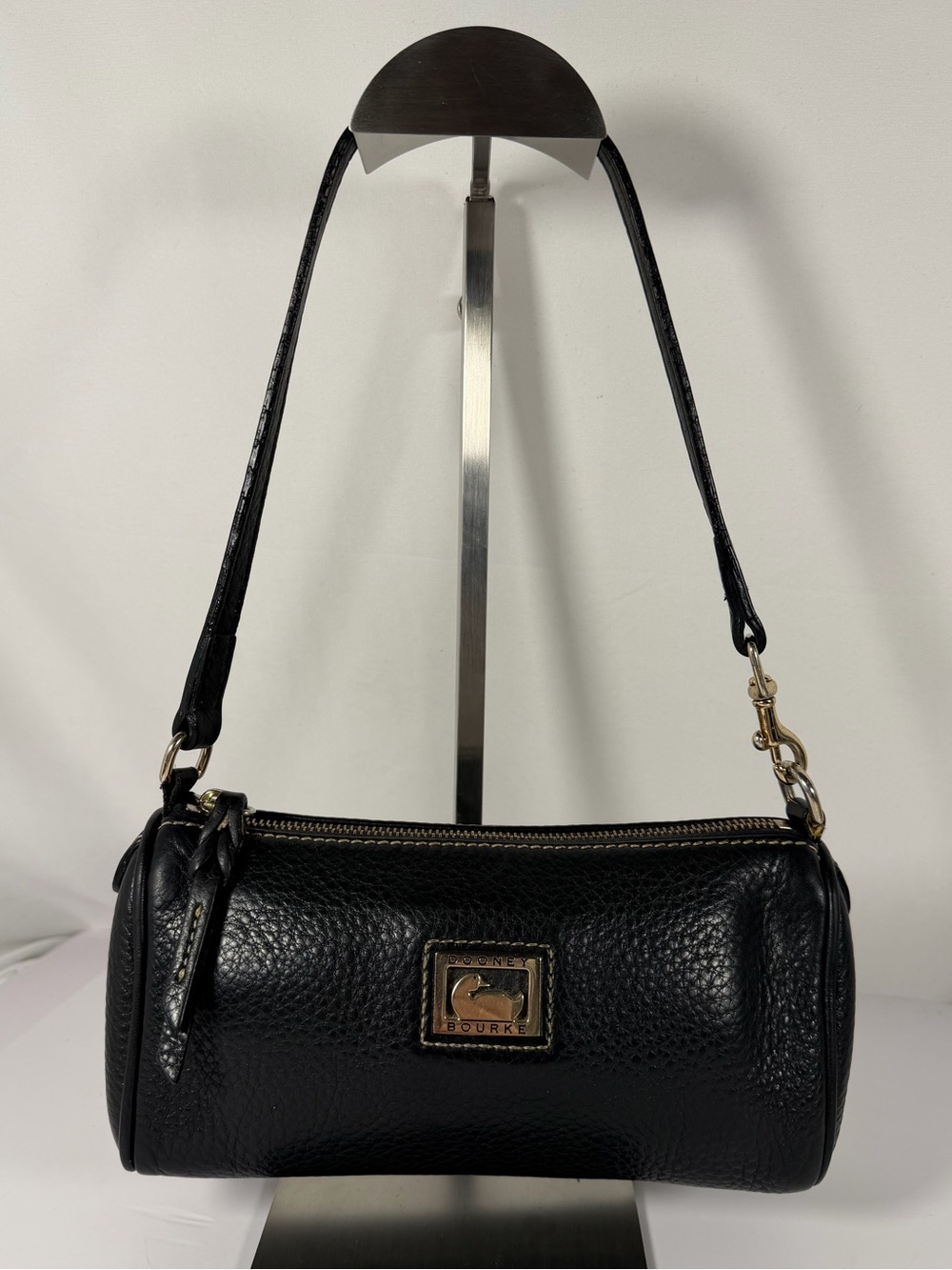 4292: Dooney & Bourke Black Pebbled Leather Barrel Shoulder Bag